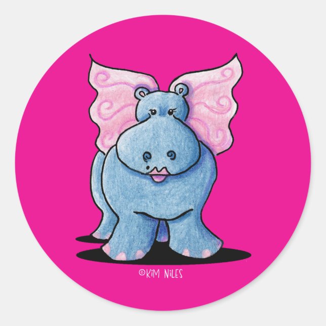 Rond Sticker Classic Round Hippo à ailes (Devant)