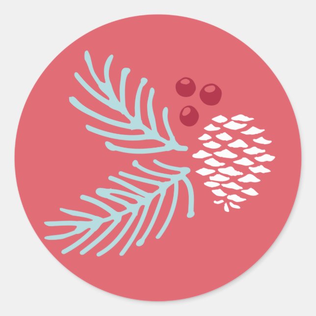 Rond Sticker Classic Round Holiday Pine Rouge et Berry (Devant)