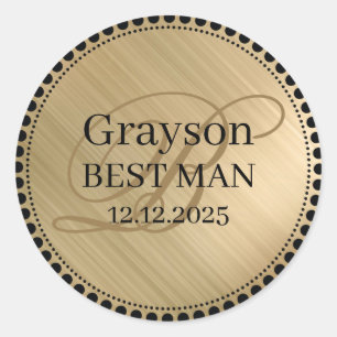 Rond Sticker Classic Round Monogram Gold Best Man
