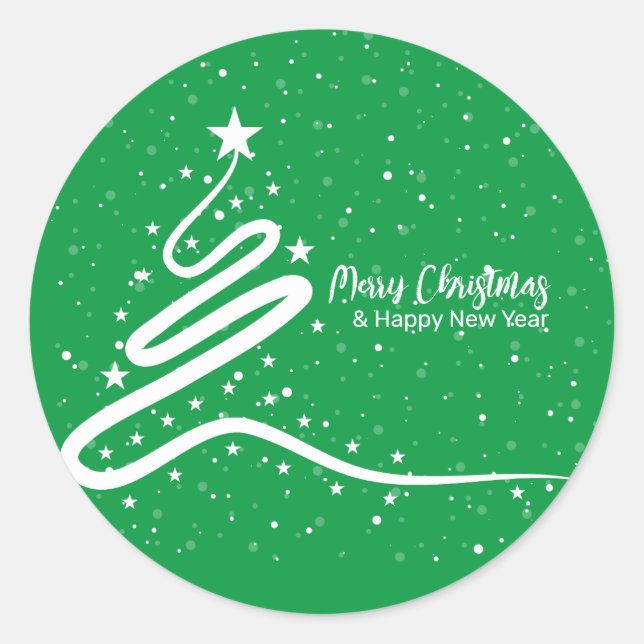 Rond Sticker classique Arbre de Noël et Snowfall (Devant)