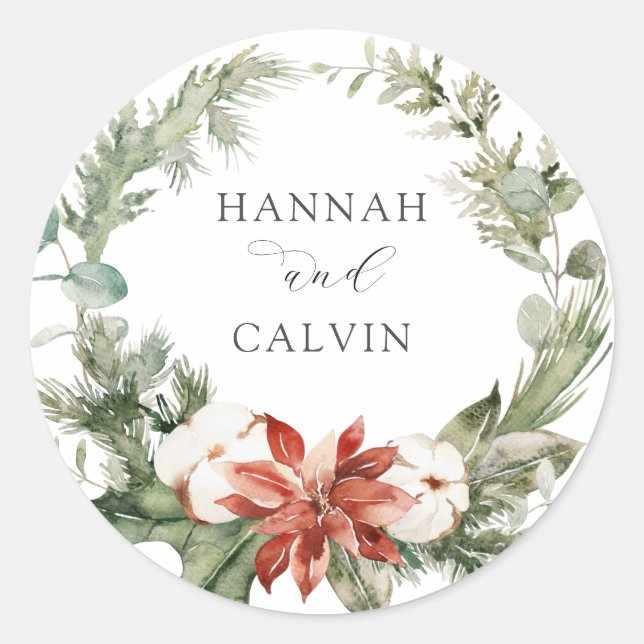 Rond Sticker classique de mariage d'hiver (Devant)