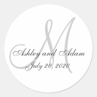 Rond Sticker classique de mariage Monogramme Favor
