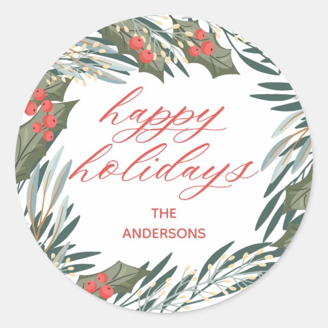 Rond Sticker classique de Noël simple couronne verte (Devant)