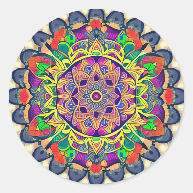 Rond Sticker classique Mandala Rouge et Vert (Devant)