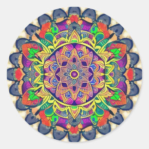 Rond Sticker classique Mandala Rouge et Vert