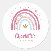 Sticker classique moderne Rainbow Birthday Party