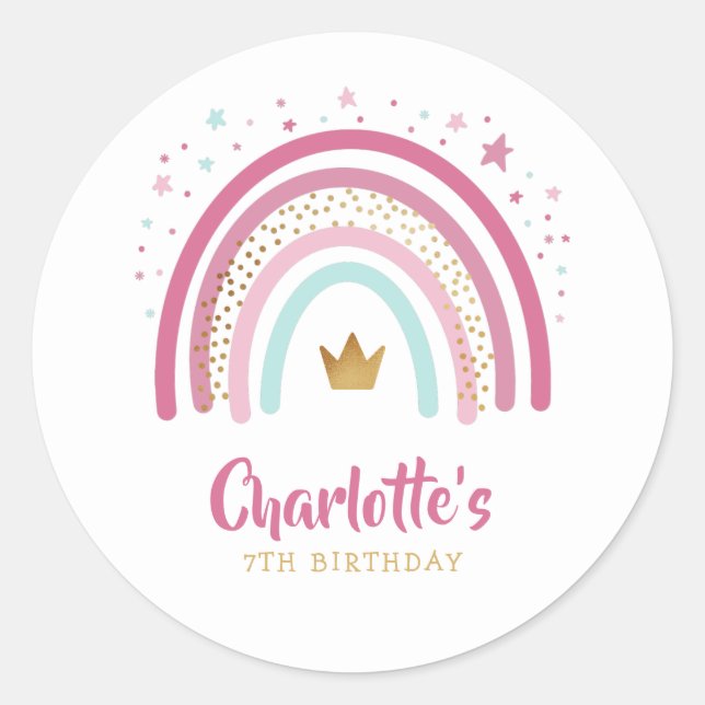 Rond Sticker classique moderne Rainbow Birthday Party (Devant)