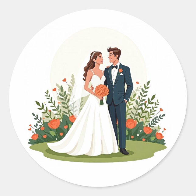 Rond Sticker classique Romance Mariage (Devant)