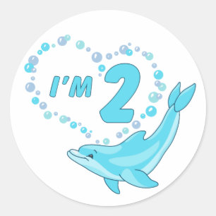 Rond Sticker classique ronde Dolphin Heart 2e anniversa