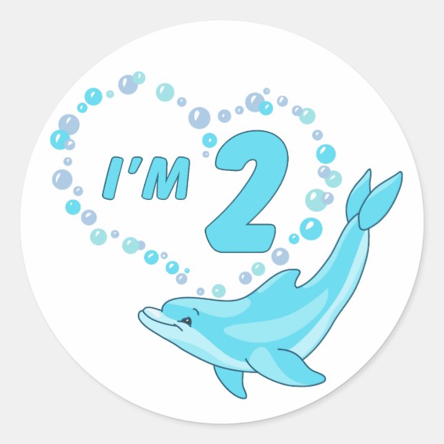 Rond Sticker classique ronde Dolphin Heart 2e anniversa (Devant)
