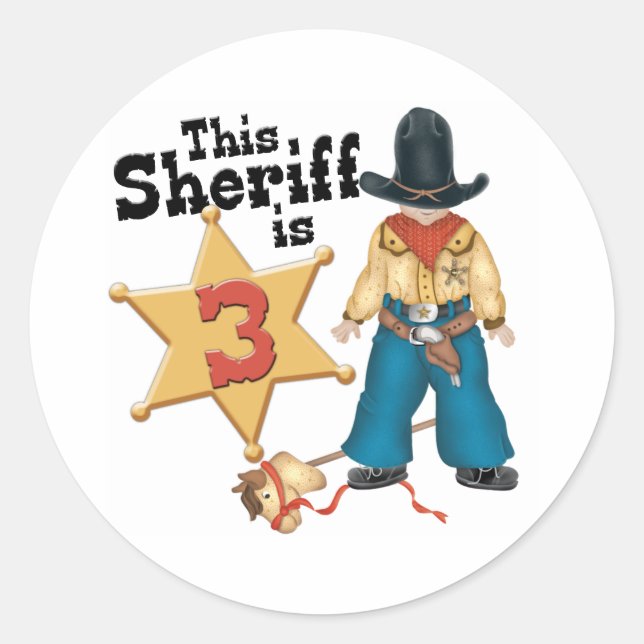 Rond Sticker classique Sheriff 3e anniversaire (Devant)