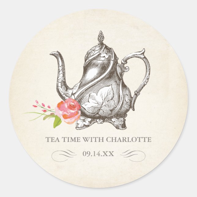 Rond Sticker Classy Tea Party Vintage "Tea Time" (Devant)