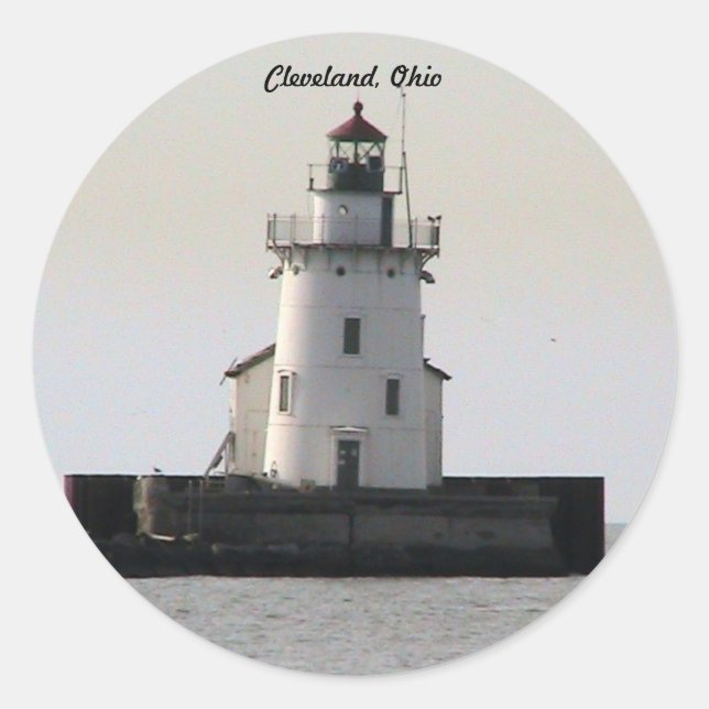 Rond Sticker Cleveland OH Lighthouse (Soirée) (Devant)