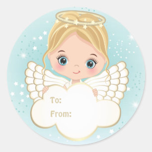 Rond Sticker Cloud de Nativité mignon Angel tenant