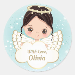 Rond Sticker Cloud de Nativité mignon Angel tenant