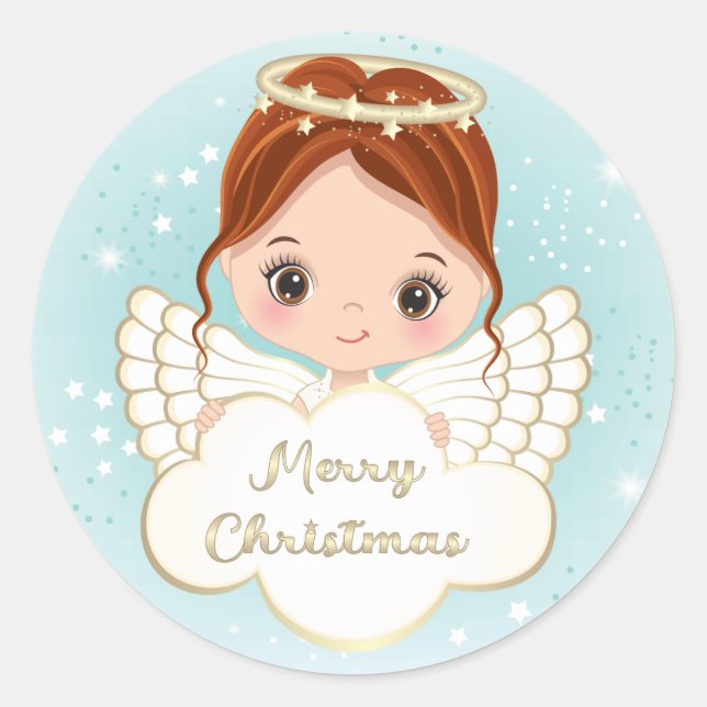 Rond Sticker Cloud de Nativité mignon Angel tenant (Devant)