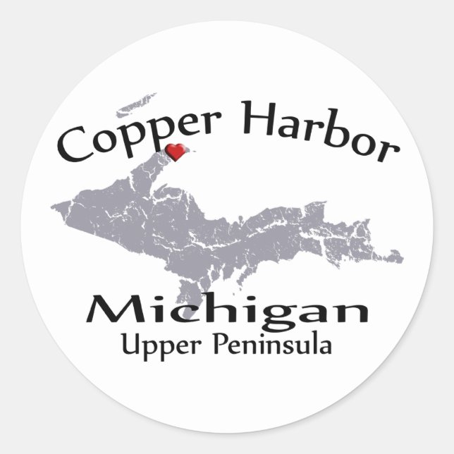 Rond Sticker Coeur Carte Coeur Cuper Harbour Michigan (Devant)