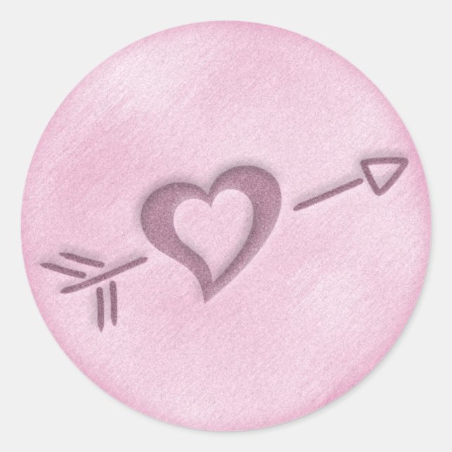 Rond Sticker Coeur De Mariage De Plage (Rose) (Devant)
