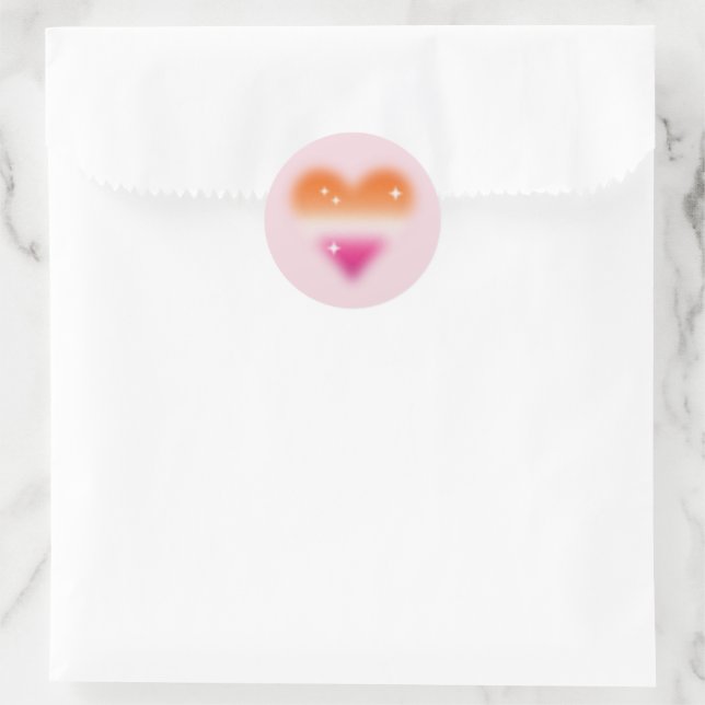 Rond Sticker Coeur Drapeau Lesbien (Sac)
