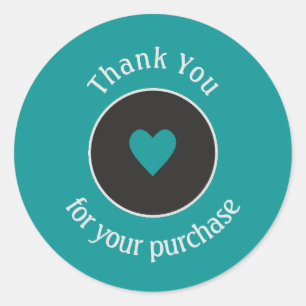 Rond Sticker Coeur Merci d'affaires Turquoise Bleu