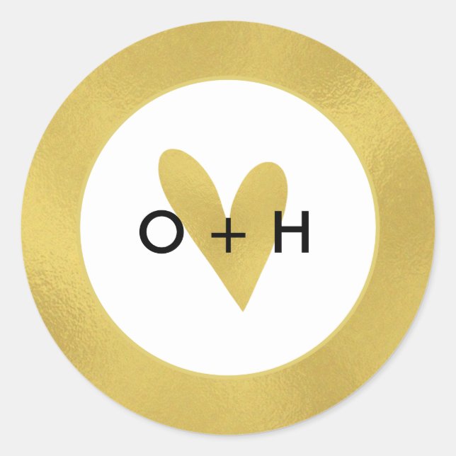 Rond Sticker Coeur Or Monogramme Faveur (Devant)