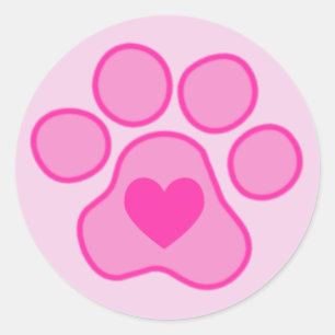 Rond Sticker Coeur Pink Puppy Paws