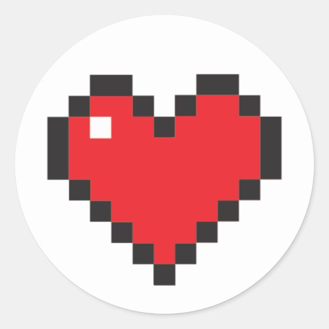 Rond Sticker Coeur Pixel Rouge (Devant)