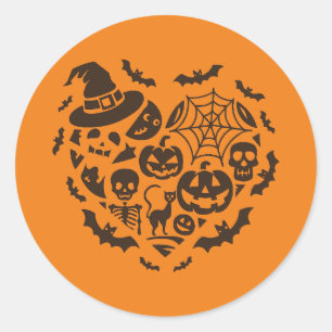 Rond Sticker Collage Icône Coeur Halloween