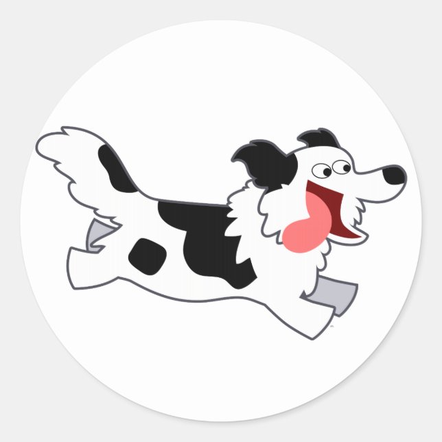 Rond Sticker Collie Bordure Cartoon Couture (Devant)