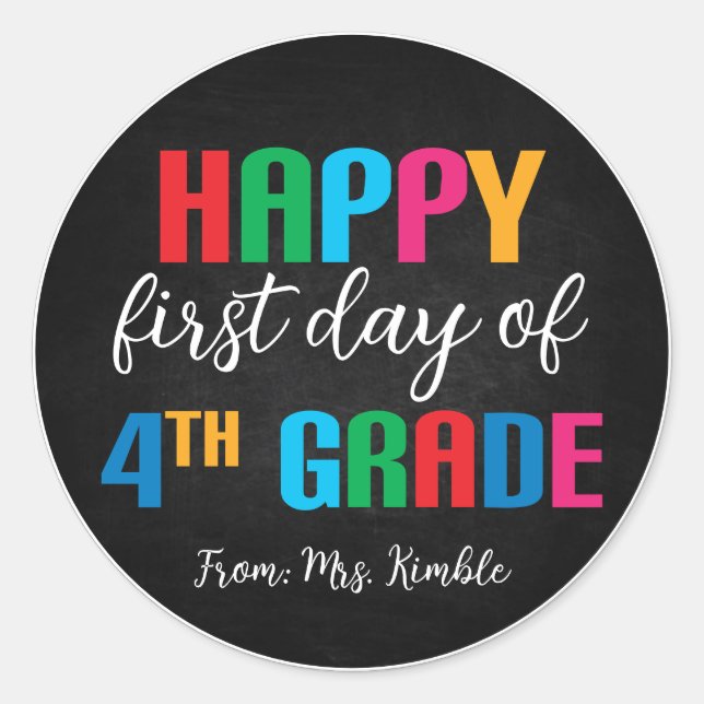 Rond Sticker Coloré Chalkboard 4e année scolaire (Devant)