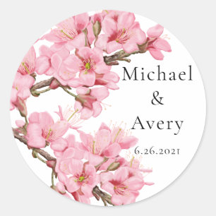 Rond sticker commémoratif en fleurs de cerisier rose pa
