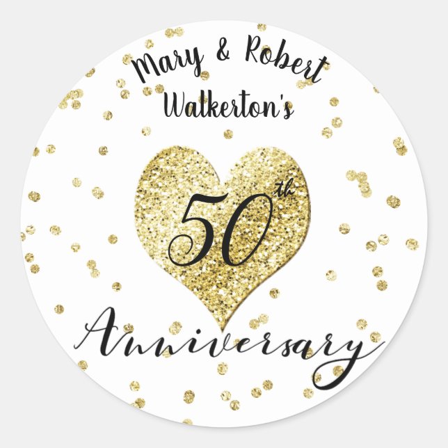 Rond Sticker Confetti Gold -50e anniversaire de Mariage (Devant)