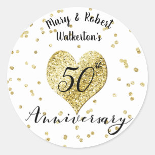 Rond Sticker Confetti Gold -50e anniversaire de Mariage