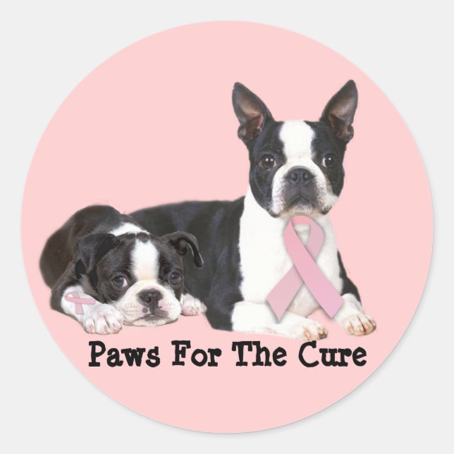 Rond Sticker contre le cancer du sein de Boston Terrier (Devant)