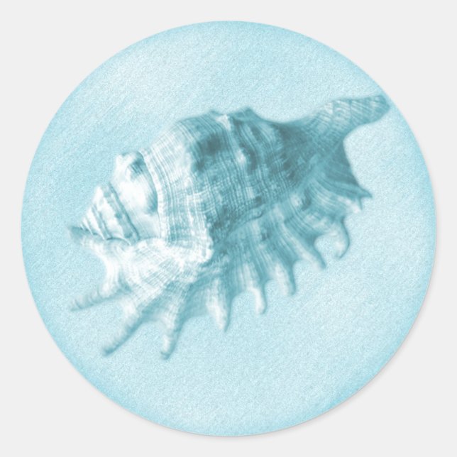Rond Sticker Coquillages De Mariage De Plage (Bleu) (Devant)
