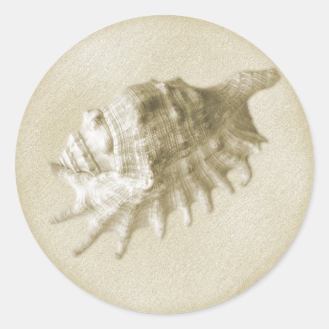 Rond Sticker Coquillages De Mariage De Plage (Or) (Devant)