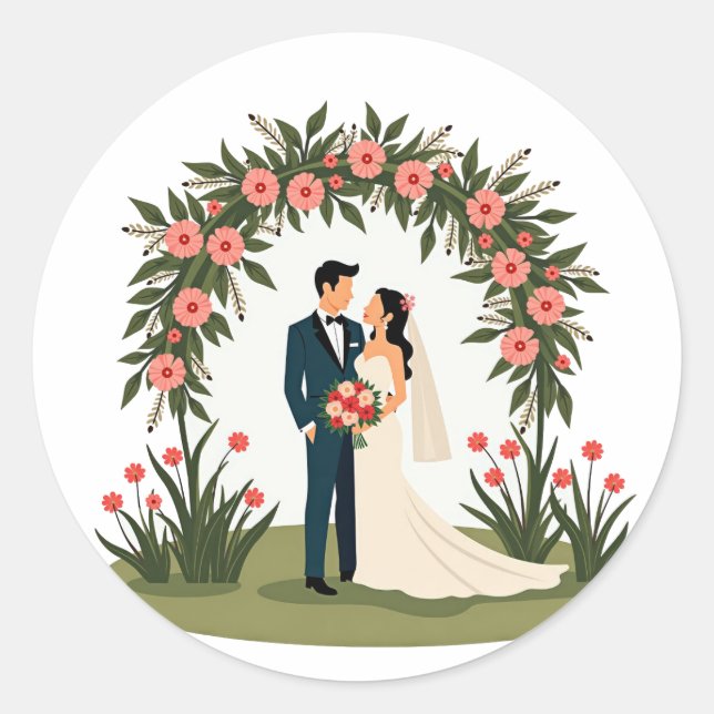Rond Sticker Couple du jour du mariage (Devant)