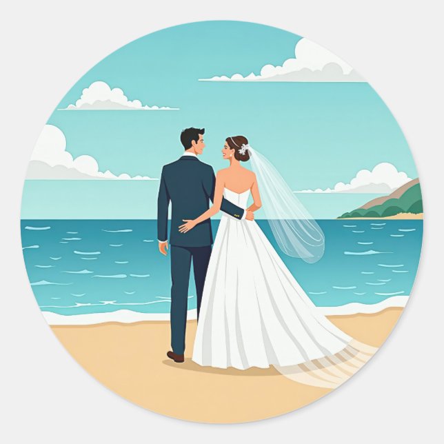 Rond Sticker couple mariage plage (Devant)