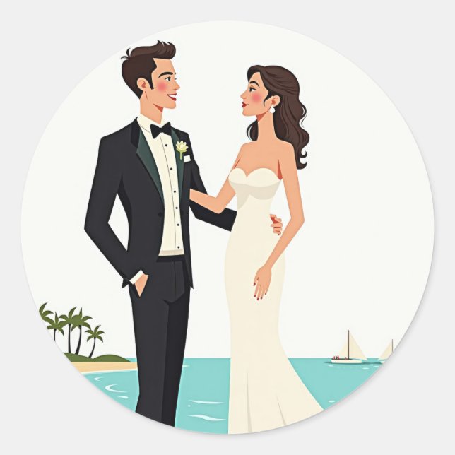 Rond Sticker couple mariage plage (Devant)