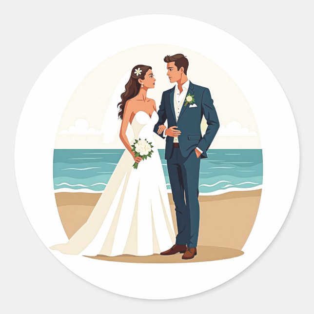 Rond Sticker couple mariage plage (Devant)