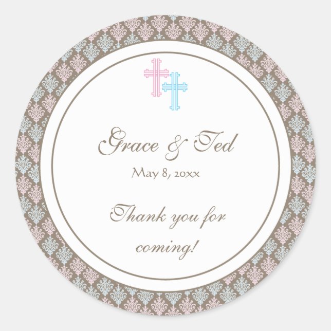 Rond Sticker croix Damas rose et bleu Favoriser (Devant)