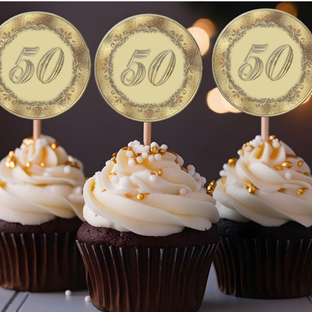 Rond Sticker Cupcake 50e Anniversaire d'or (Créateur téléchargé)