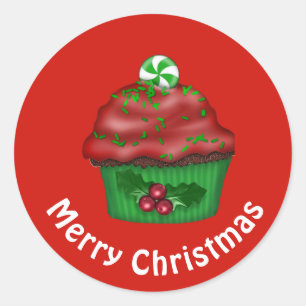 Rond Sticker Cupcake de Noël