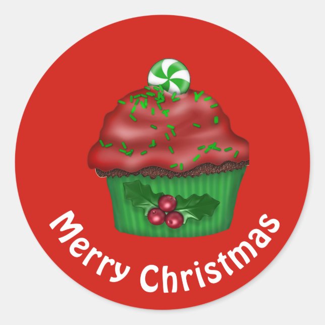 Rond Sticker Cupcake de Noël (Devant)