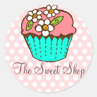 Rond Sticker Cupcake Fleurs