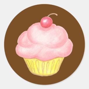 Rond Sticker Cupcake Rose