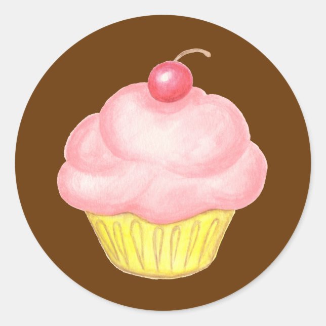 Rond Sticker Cupcake Rose (Devant)
