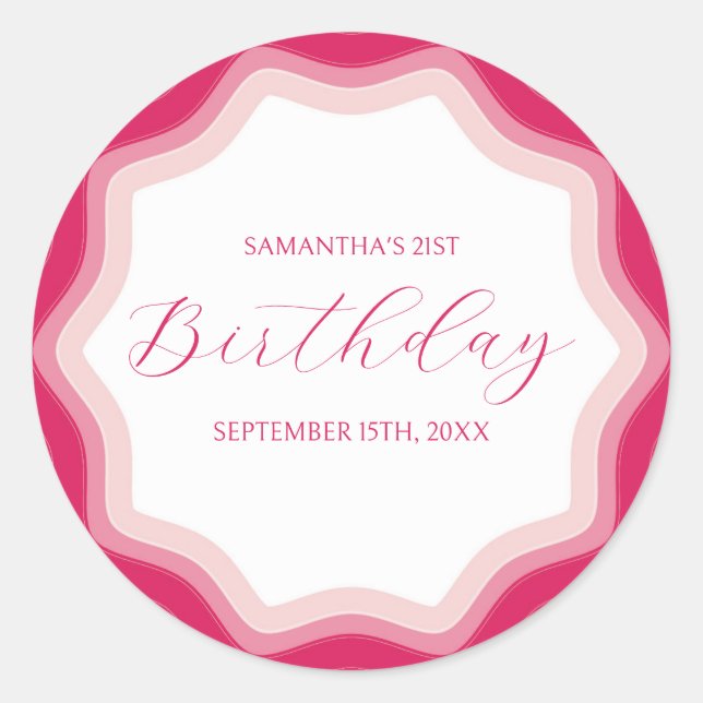 Rond Sticker Curly Wavy Pink 21e Anniversaire (Devant)