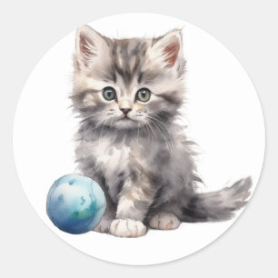 Rond Sticker Cute Kitten