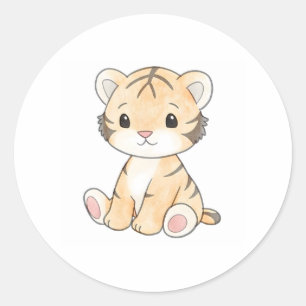 Rond Sticker Cute Tiger Cub Animaux sauvages adorables